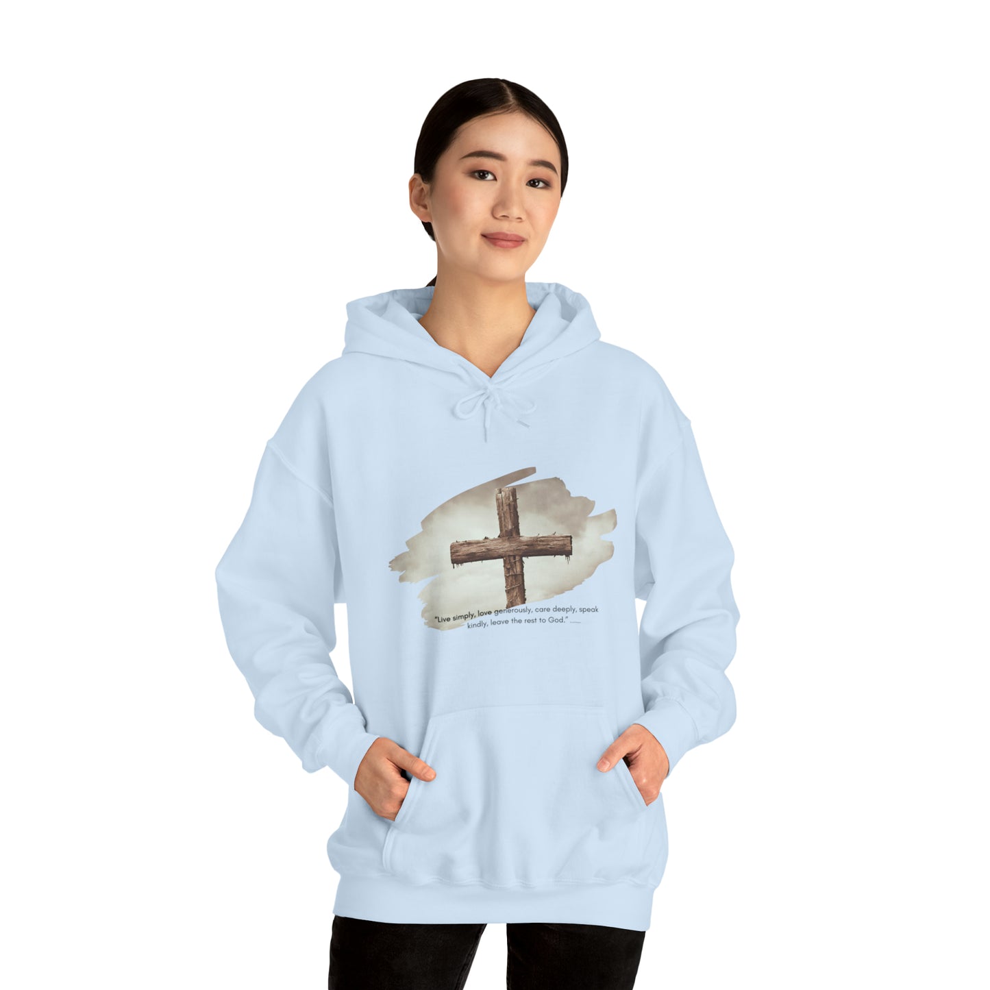 AN Angel Feathers Original design - Rugged Cross - center -Heavy Blend™ Hooded Sweatshirt