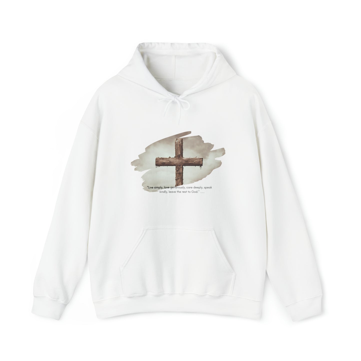 AN Angel Feathers Original design - Rugged Cross - center -Heavy Blend™ Hooded Sweatshirt