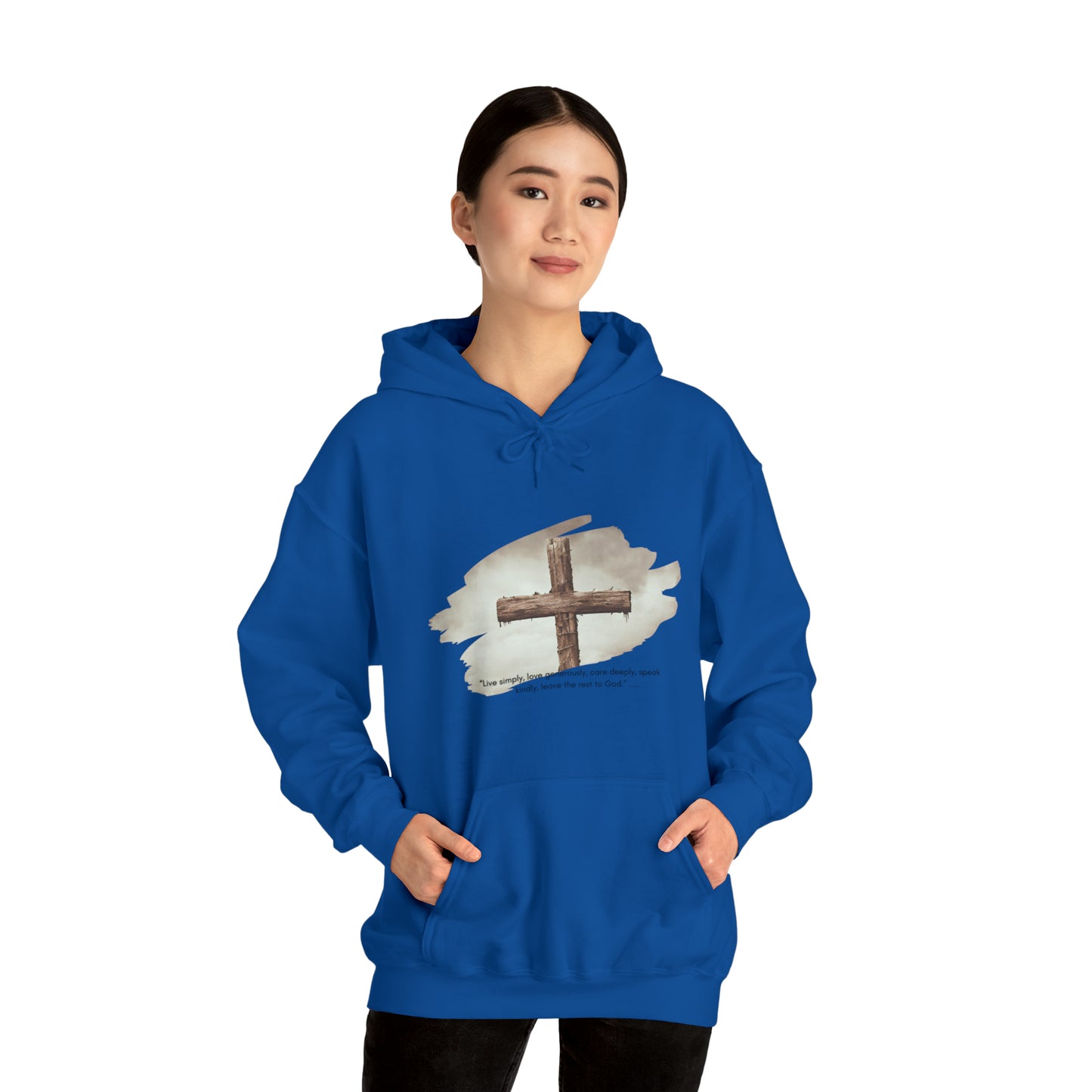 AN Angel Feathers Original design - Rugged Cross - center -Heavy Blend™ Hooded Sweatshirt