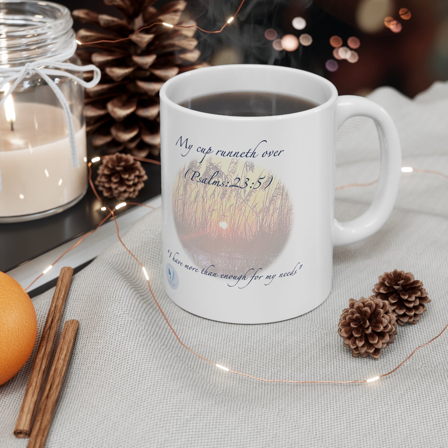 An Angel Feathers Original - My Cup Runneth Over" ceramic coffe mug