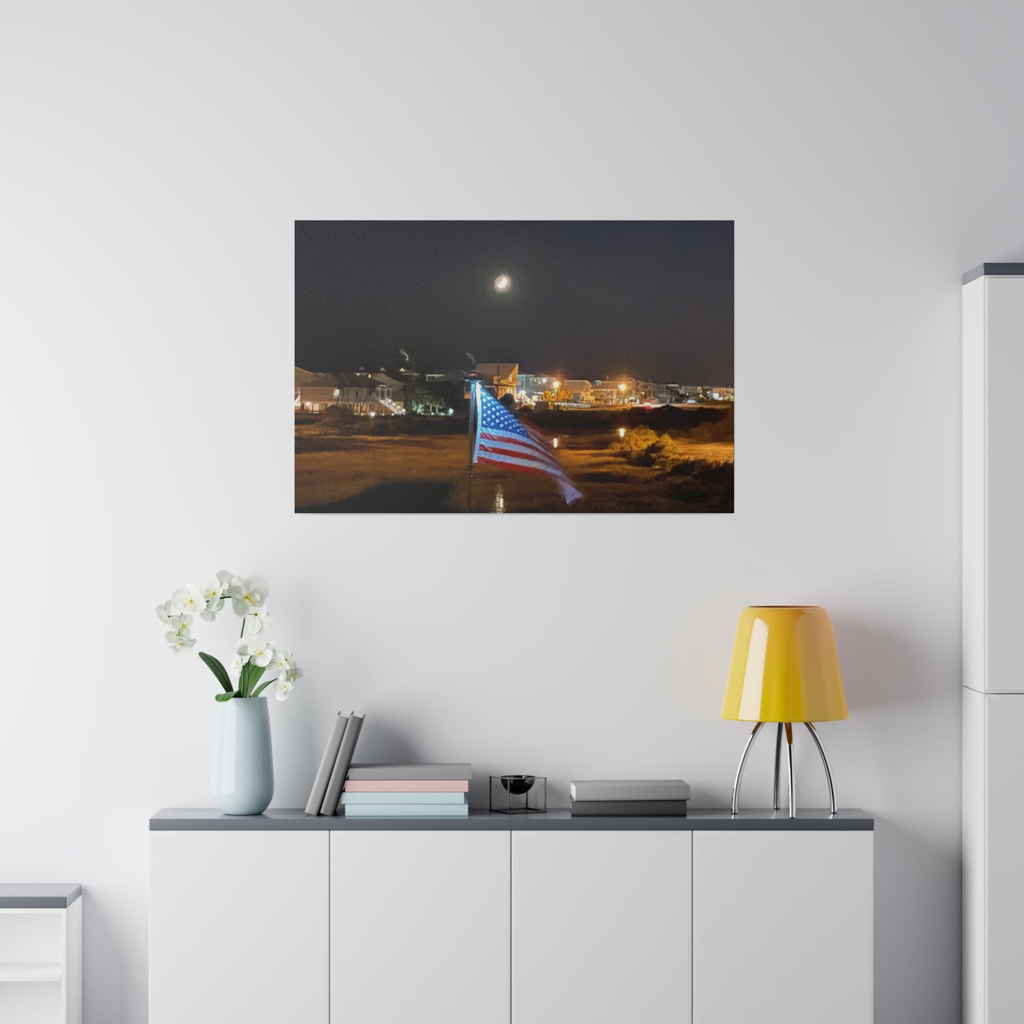 Our Original "Old Glory by Moon Light" Matte Canvas, Stretched, 0.75"