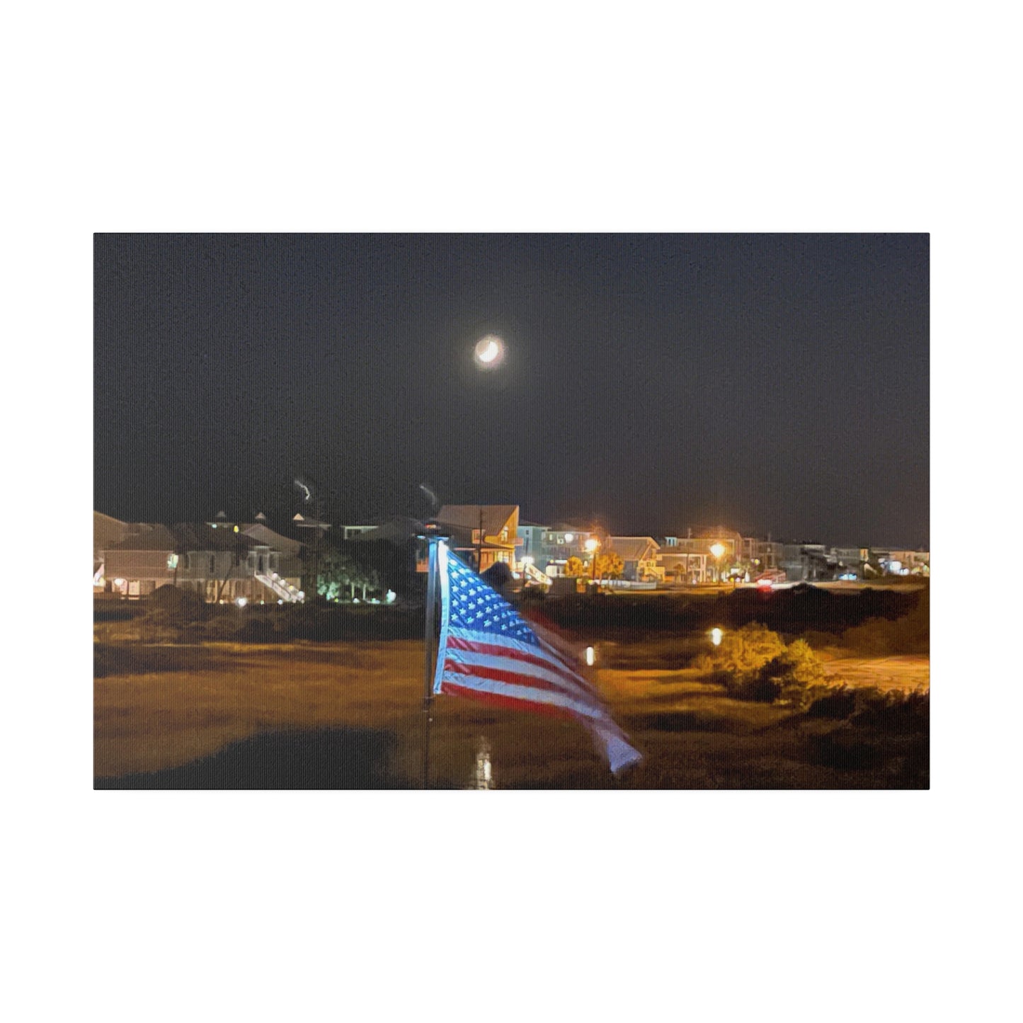 Our Original "Old Glory by Moon Light" Matte Canvas, Stretched, 0.75"
