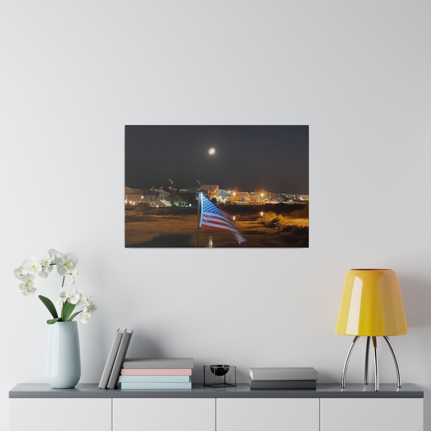 Our Original "Old Glory by Moon Light" Matte Canvas, Stretched, 0.75"