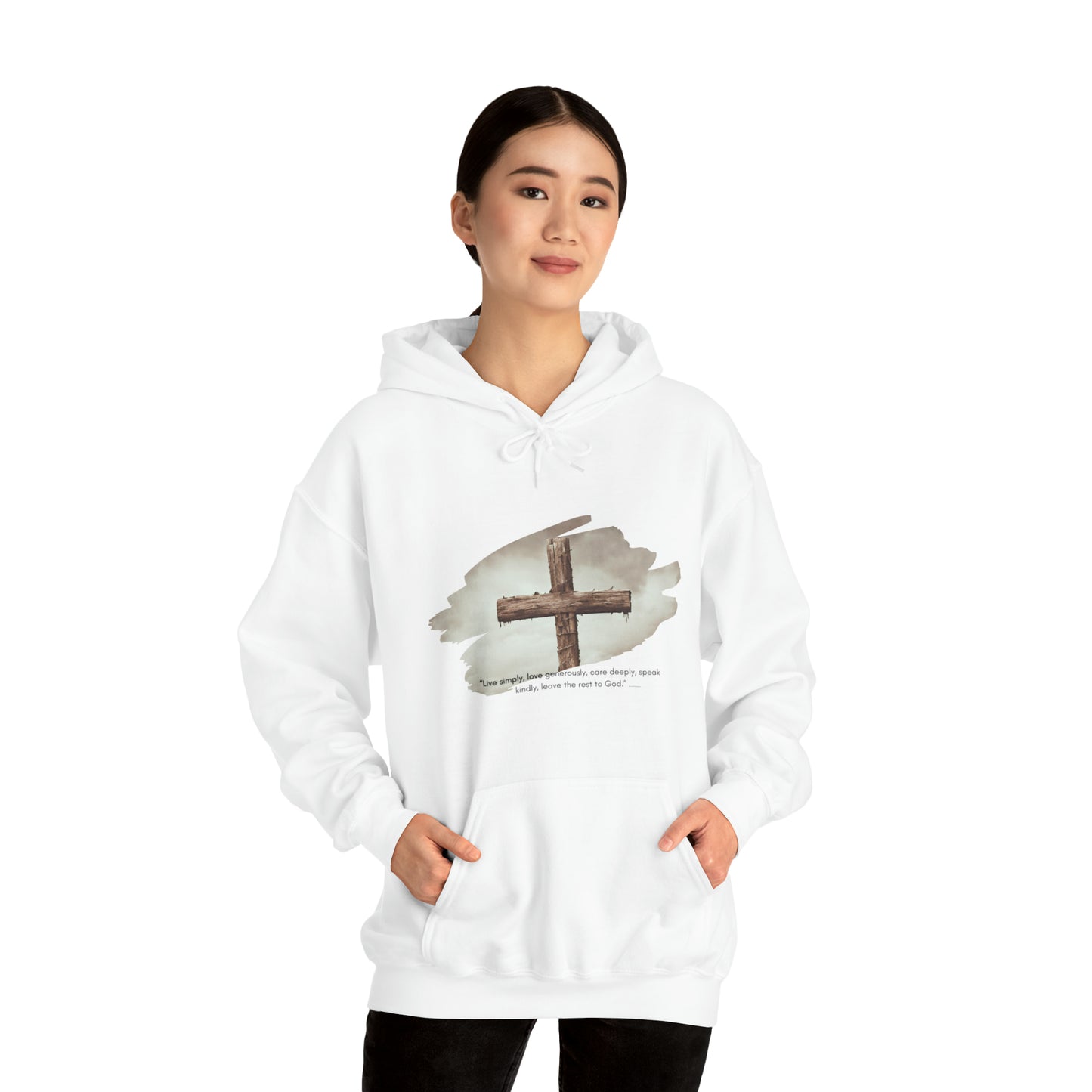 AN Angel Feathers Original design - Rugged Cross - center -Heavy Blend™ Hooded Sweatshirt