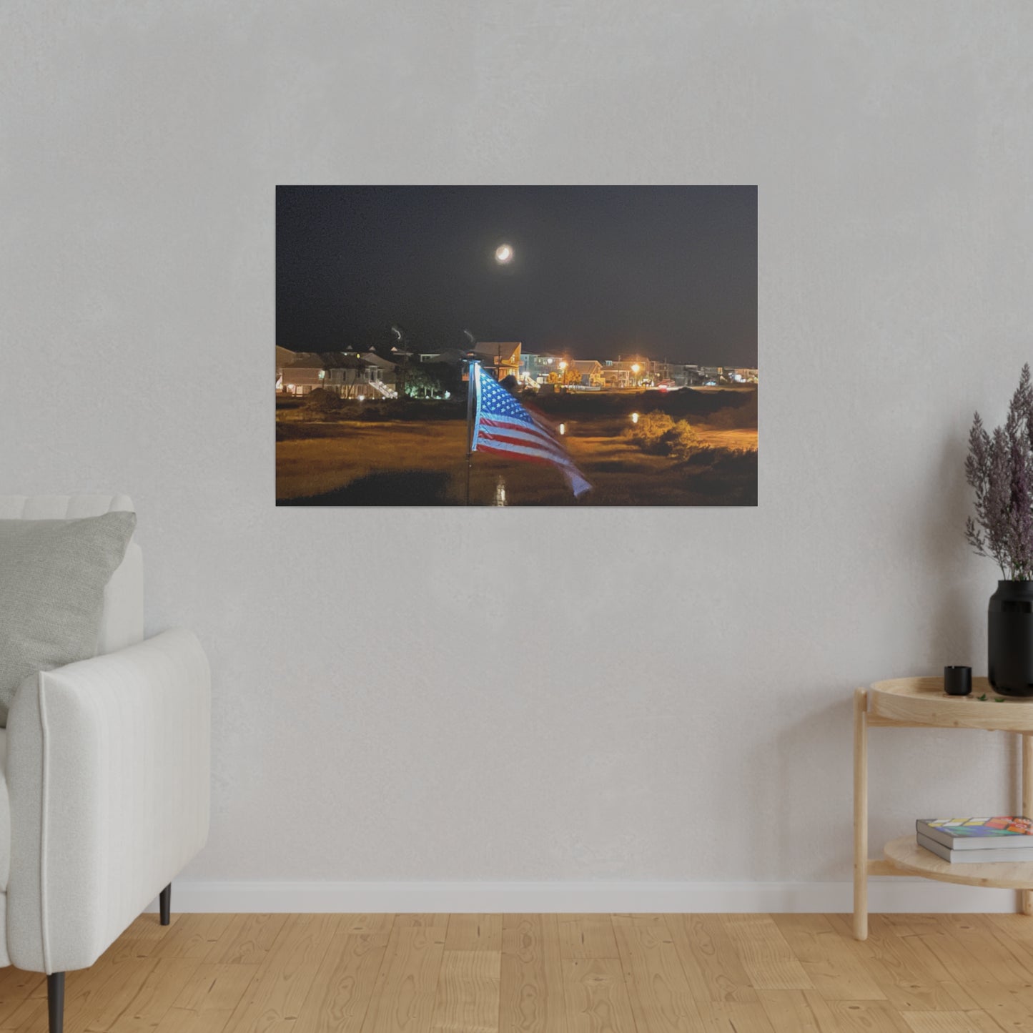 Our Original "Old Glory by Moon Light" Matte Canvas, Stretched, 0.75"