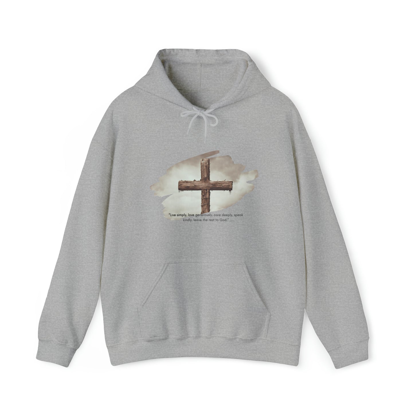 AN Angel Feathers Original design - Rugged Cross - center -Heavy Blend™ Hooded Sweatshirt
