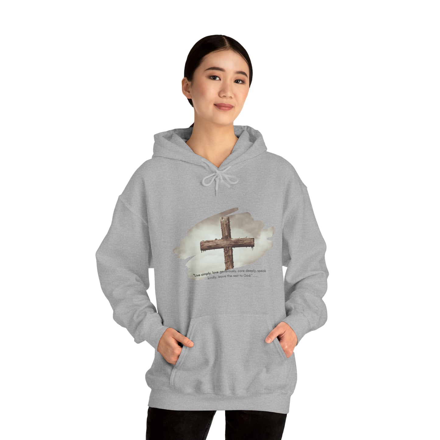 AN Angel Feathers Original design - Rugged Cross - center -Heavy Blend™ Hooded Sweatshirt