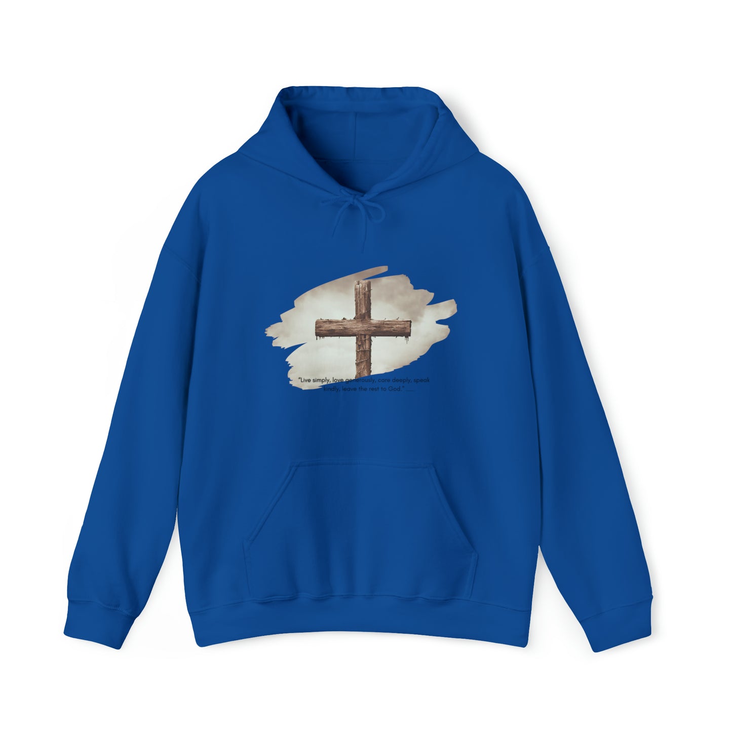 AN Angel Feathers Original design - Rugged Cross - center -Heavy Blend™ Hooded Sweatshirt
