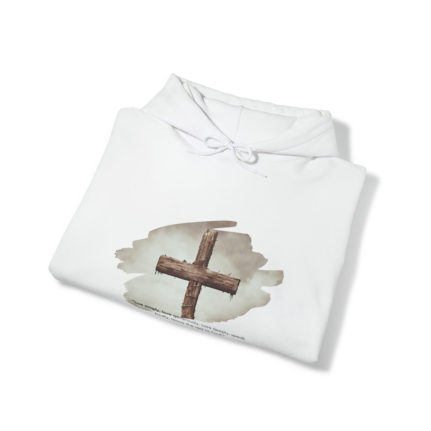 AN Angel Feathers Original design - Rugged Cross - center -Heavy Blend™ Hooded Sweatshirt