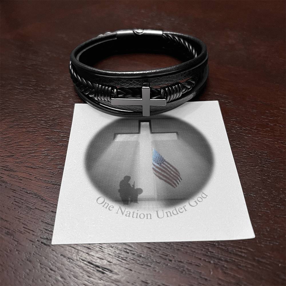 An Angel Feathers Original - Men's Cross Leather Bracelet