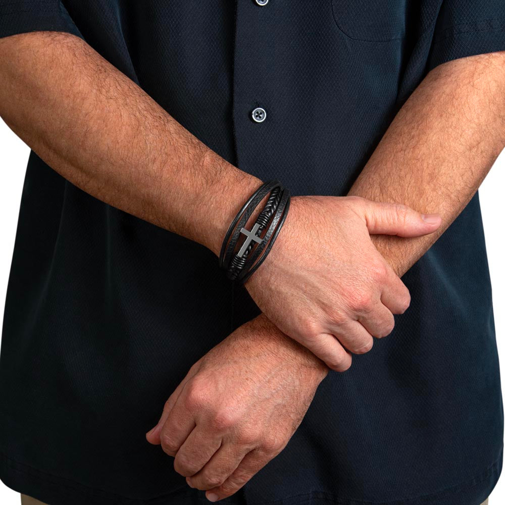 An Angel Feathers Original - Men's Cross Leather Bracelet