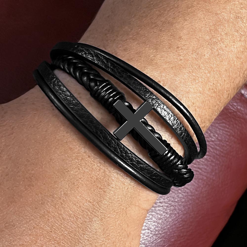 An Angel Feathers Original - Men's Cross Leather Bracelet