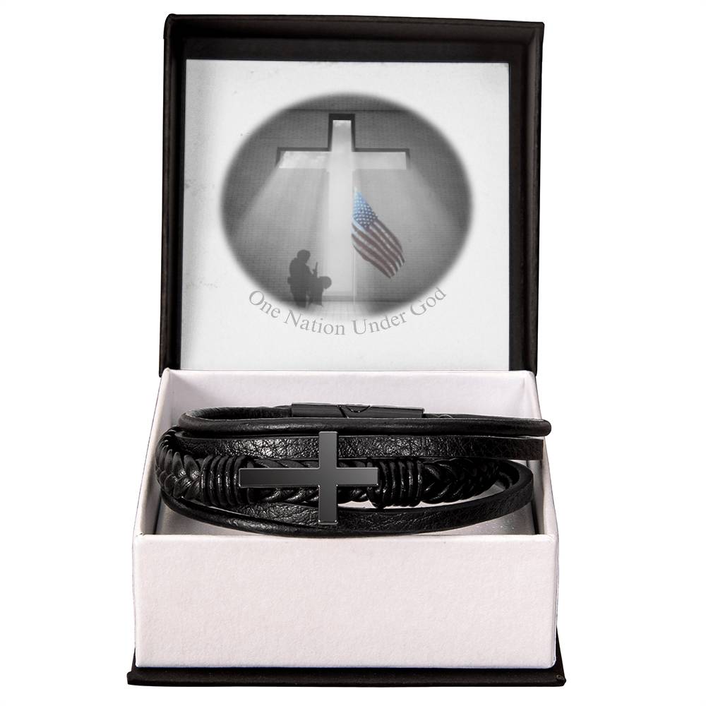 An Angel Feathers Original - Men's Cross Leather Bracelet