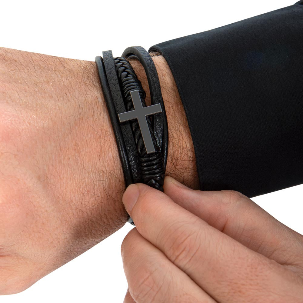 An Angel Feathers Original - Men's Cross Leather Bracelet