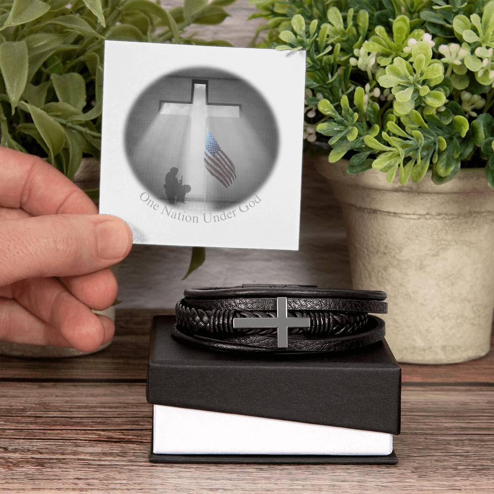 An Angel Feathers Original - Men's Cross Leather Bracelet