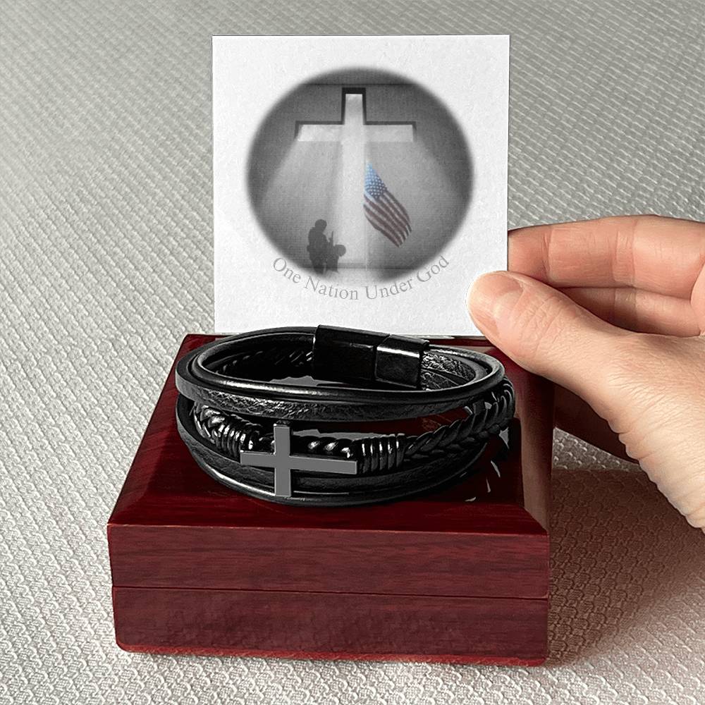 An Angel Feathers Original - Men's Cross Leather Bracelet