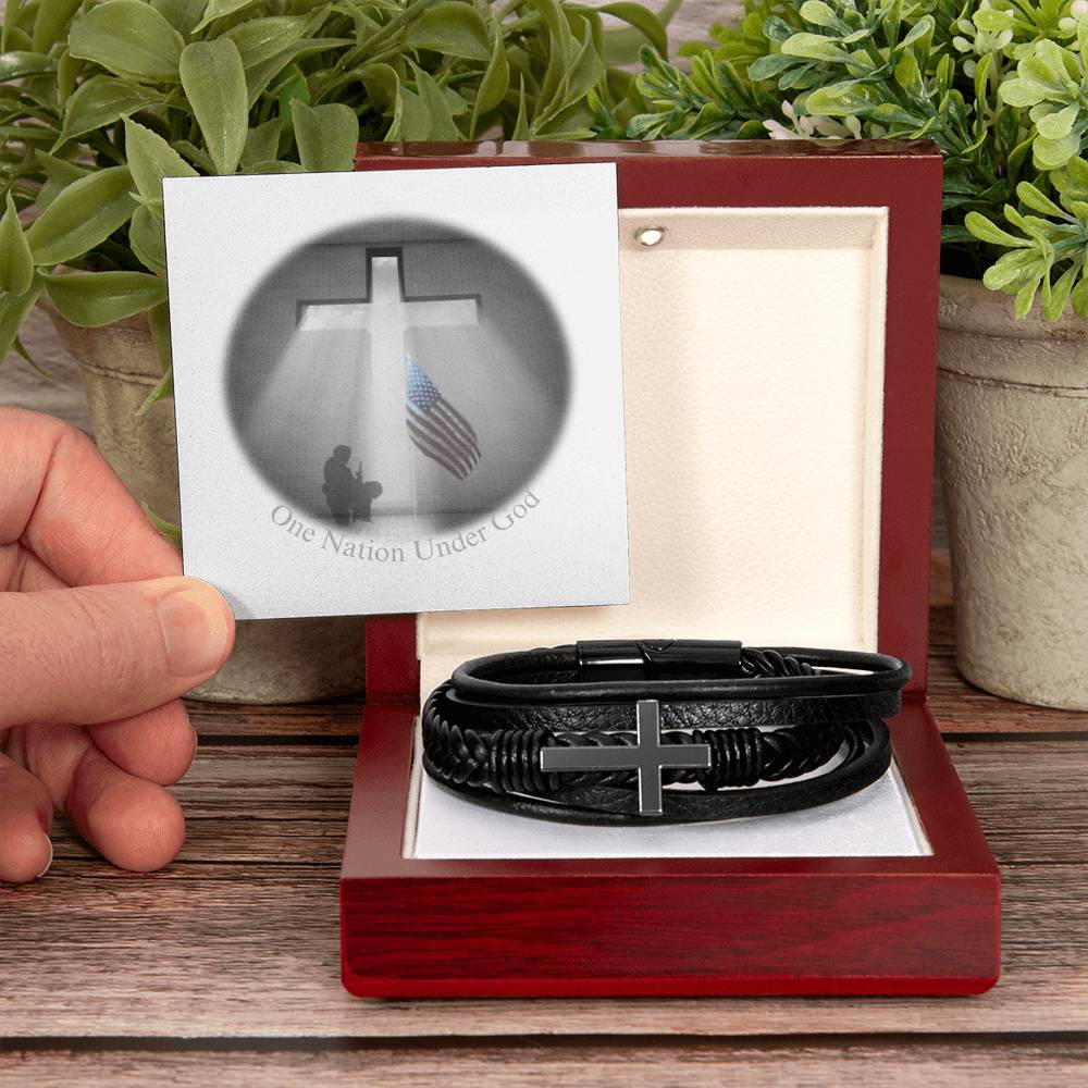 An Angel Feathers Original - Men's Cross Leather Bracelet