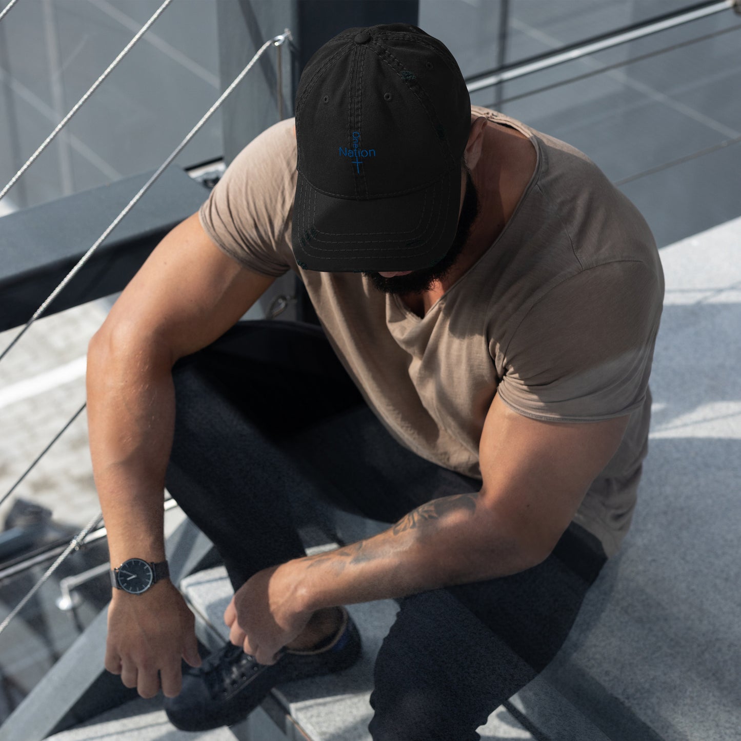Our Heroes Collection - "One Nation" -Embroidered Distressed Dad Hat