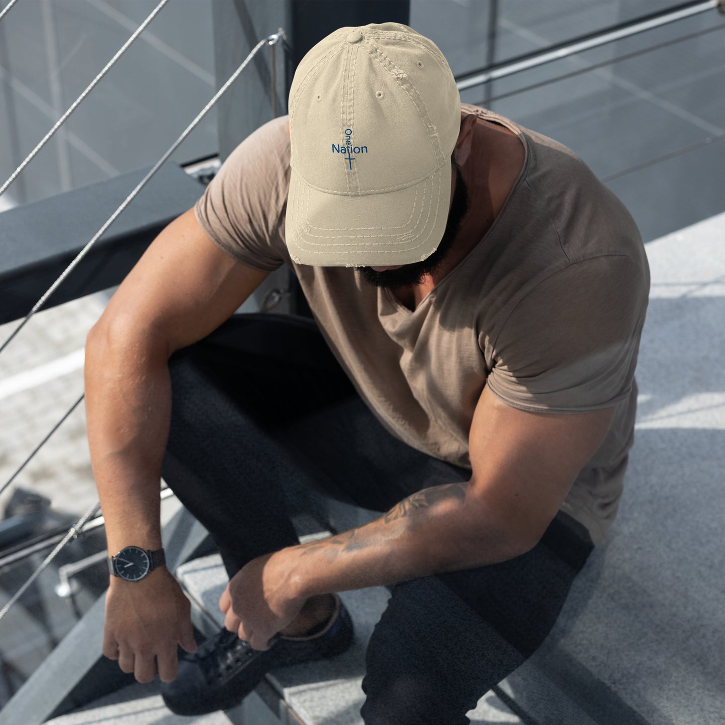 Our Heroes Collection - "One Nation" -Embroidered Distressed Dad Hat