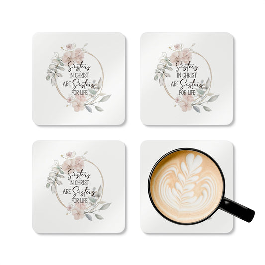 Sisters in Christ Coaster Set — Floral Faith-Inspired Cork Coasters