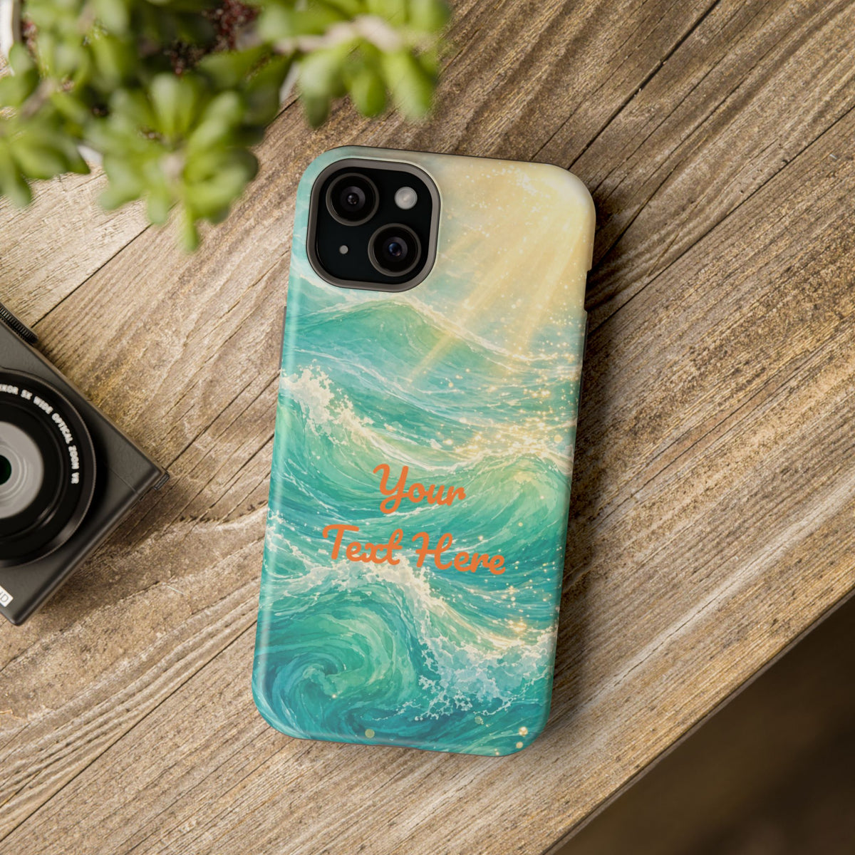 Personalized Magnetic Impact Phone Case – Custom Name or Verse on Ocean Waves - for iPhone and Samsung