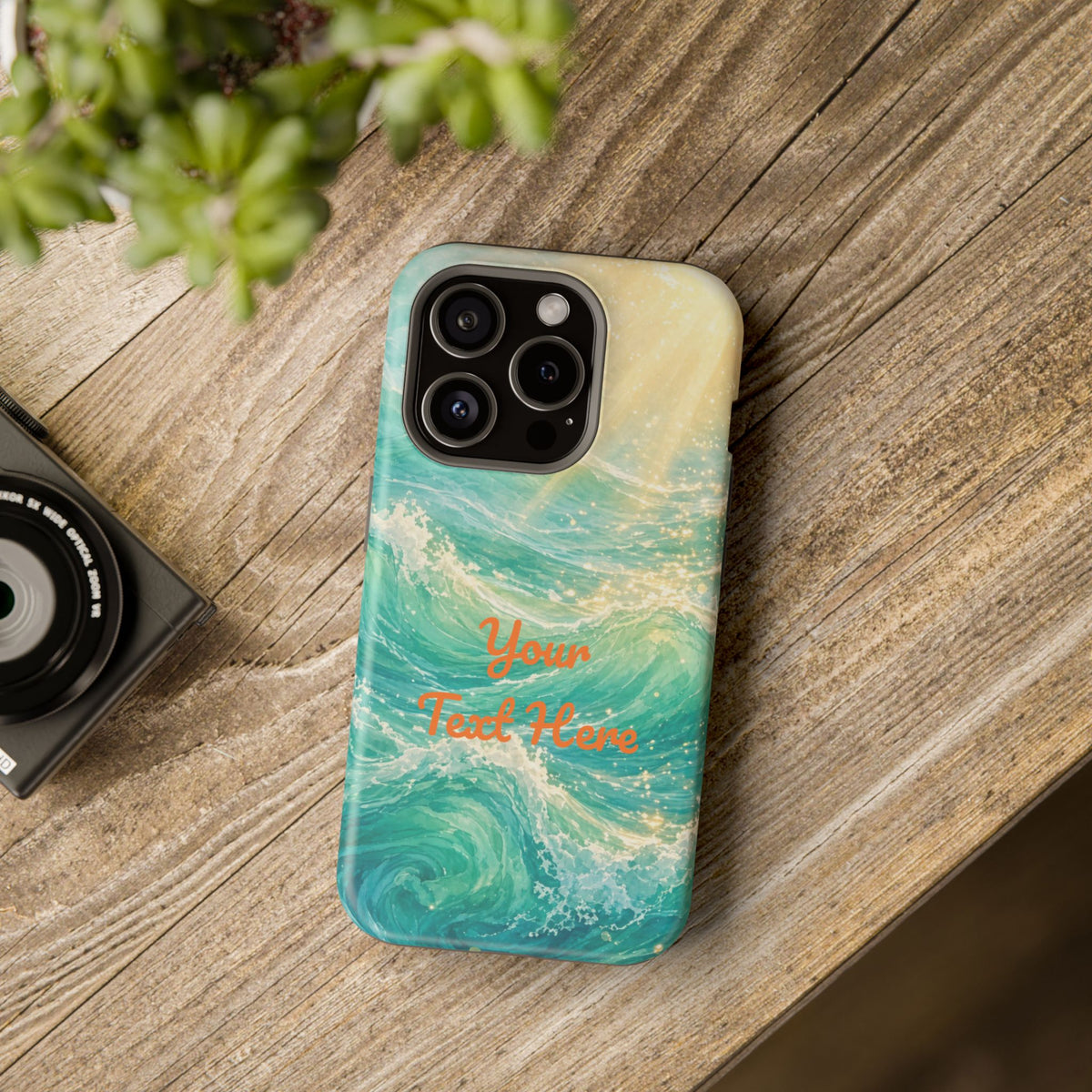 Personalized Magnetic Impact Phone Case – Custom Name or Verse on Ocean Waves - for iPhone and Samsung