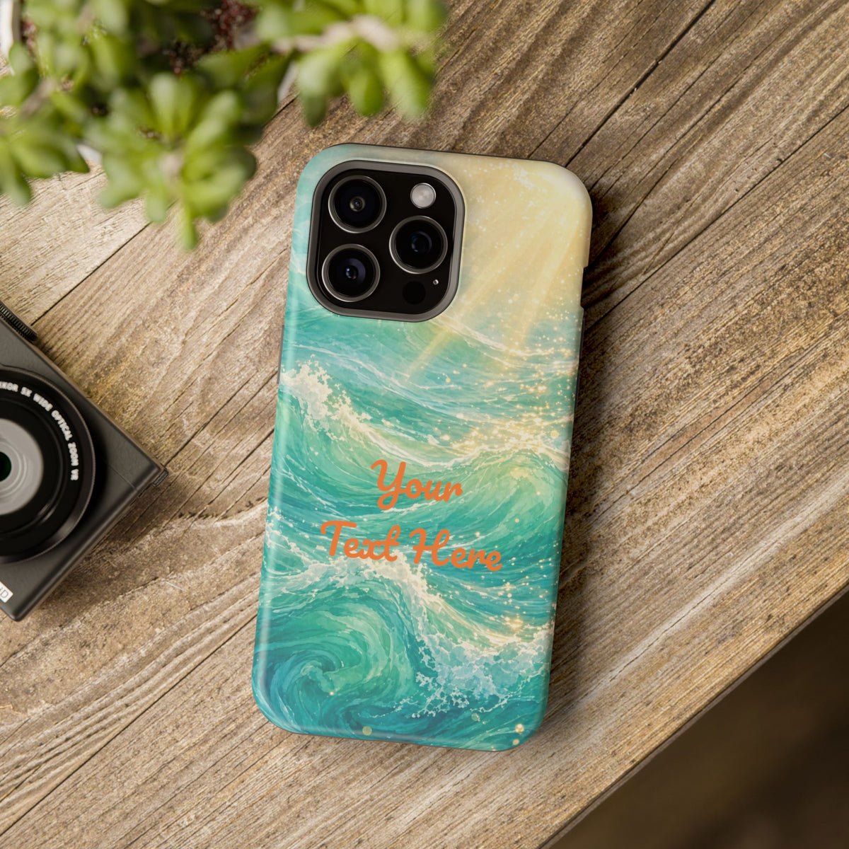Personalized Magnetic Impact Phone Case – Custom Name or Verse on Ocean Waves - for iPhone and Samsung