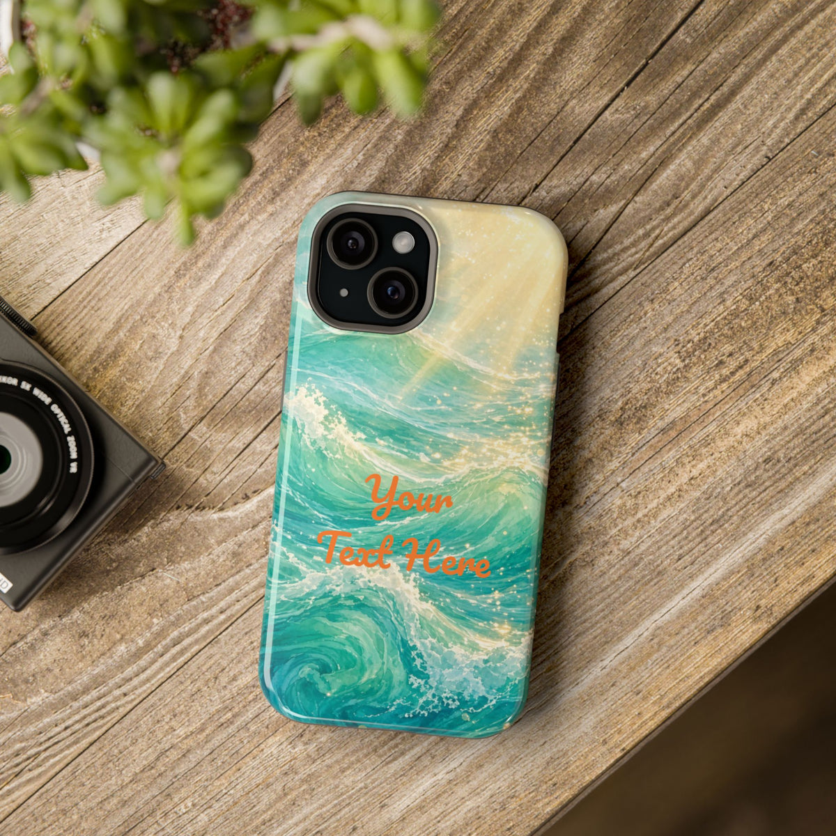 Personalized Magnetic Impact Phone Case – Custom Name or Verse on Ocean Waves - for iPhone and Samsung