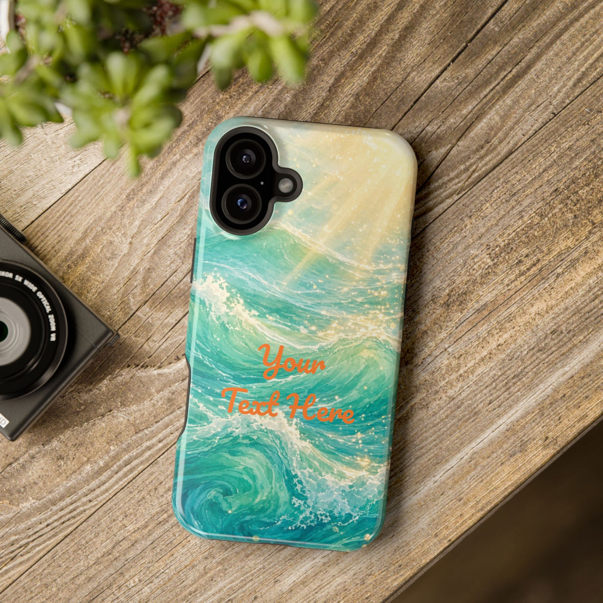 Personalized Magnetic Impact Phone Case – Custom Name or Verse on Ocean Waves - for iPhone and Samsung