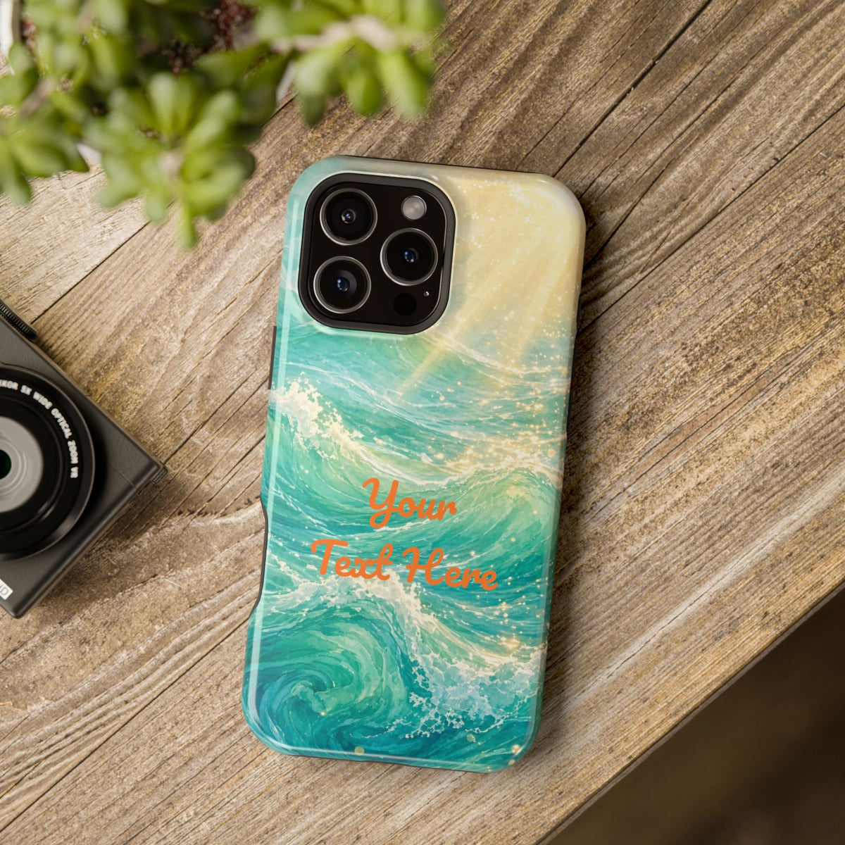 Personalized Magnetic Impact Phone Case – Custom Name or Verse on Ocean Waves - for iPhone and Samsung