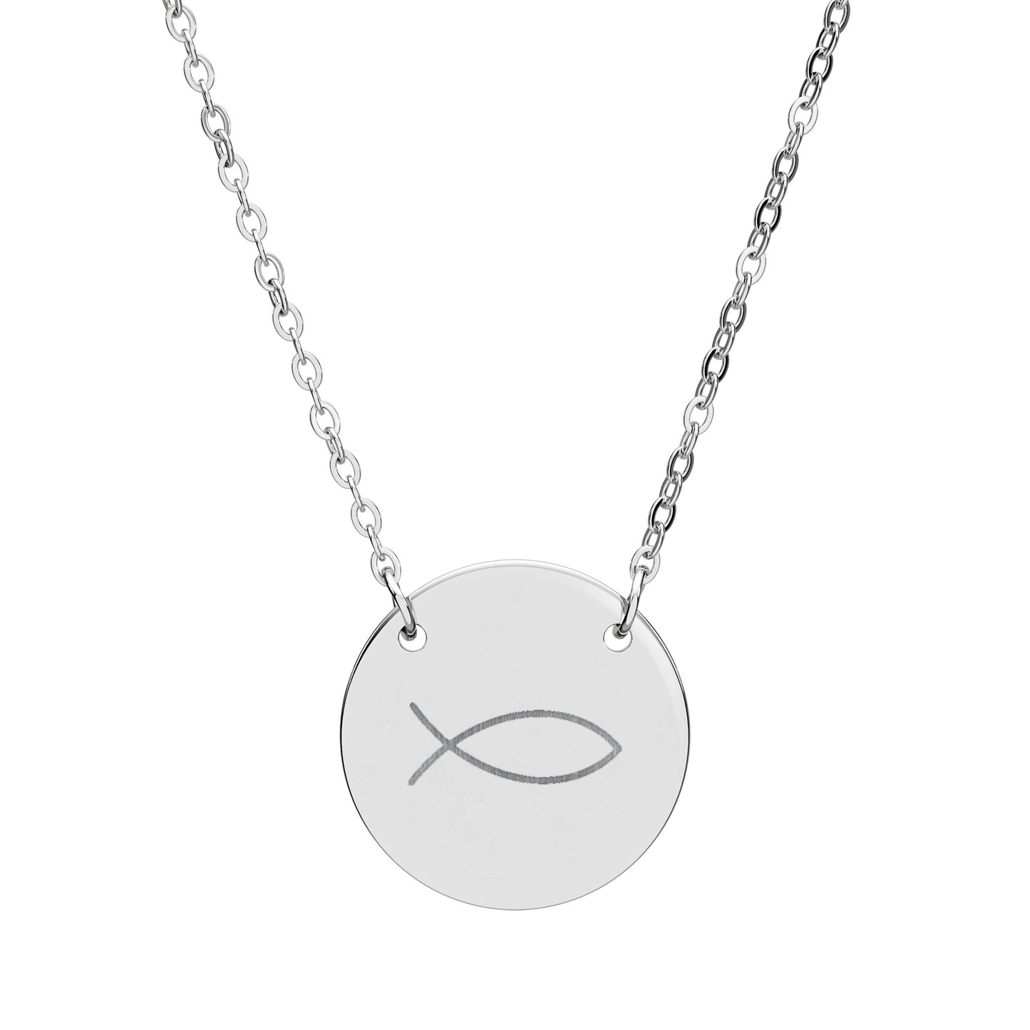 Engraved Fish Symbol Circle Necklace — Christian Faith Pendant
