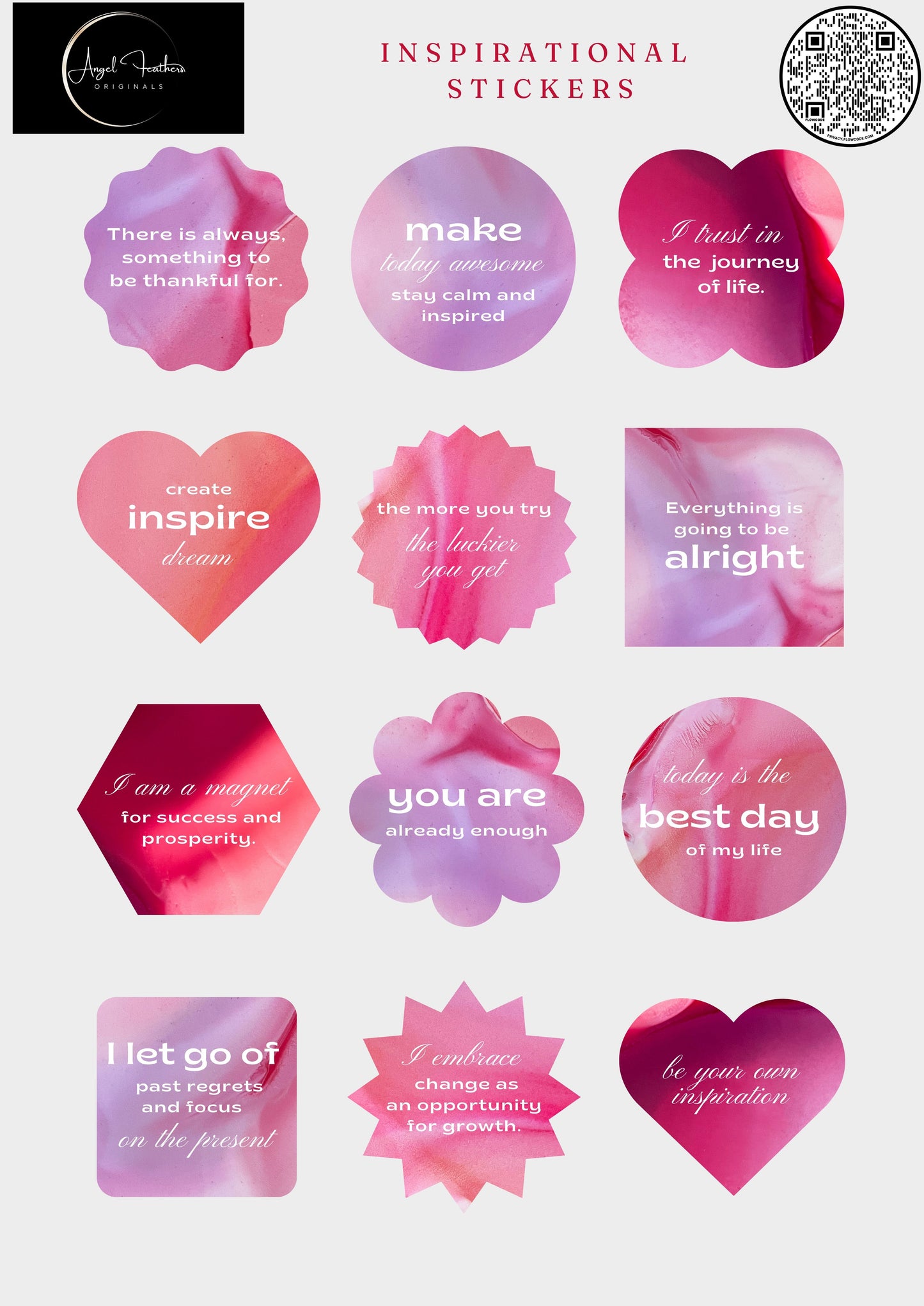 Ange Feathers Inspiration Stickers Template ( download and print on A4 paper)