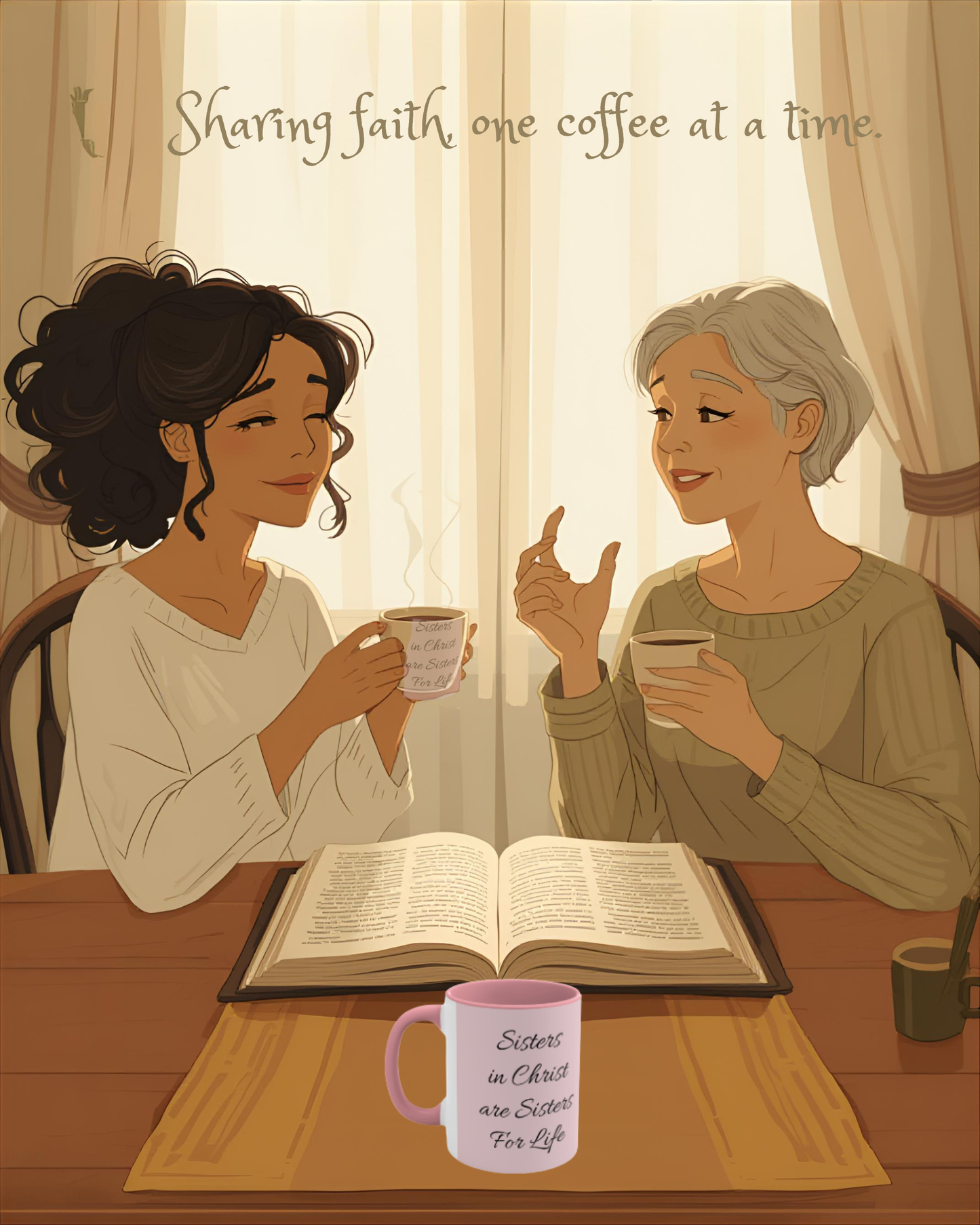 Sisters In Christ..Accent Coffee Mug, 11oz An Angel Feathers Original design, in the Southern Sass Collection