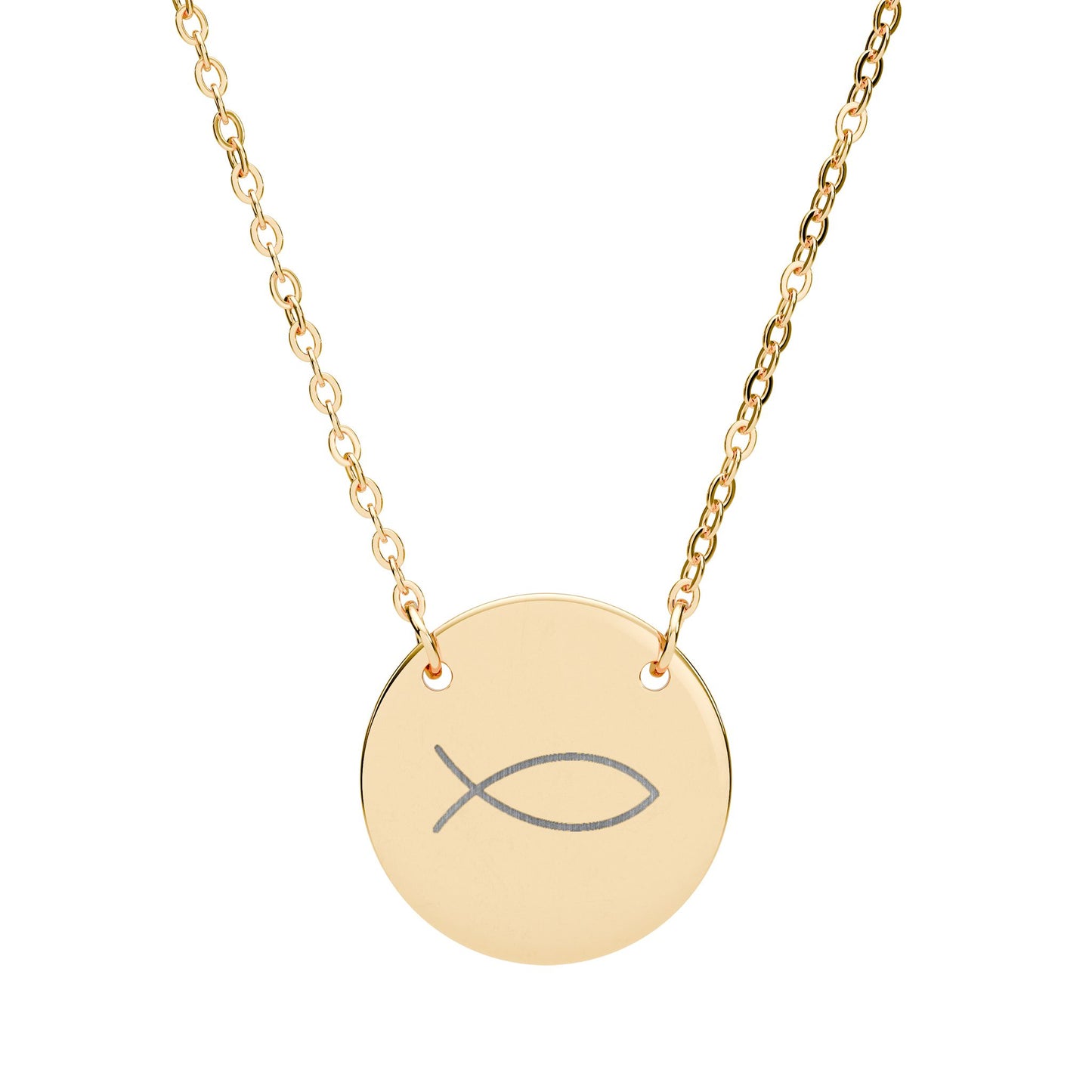 Engraved Fish Symbol Circle Necklace — Christian Faith Pendant