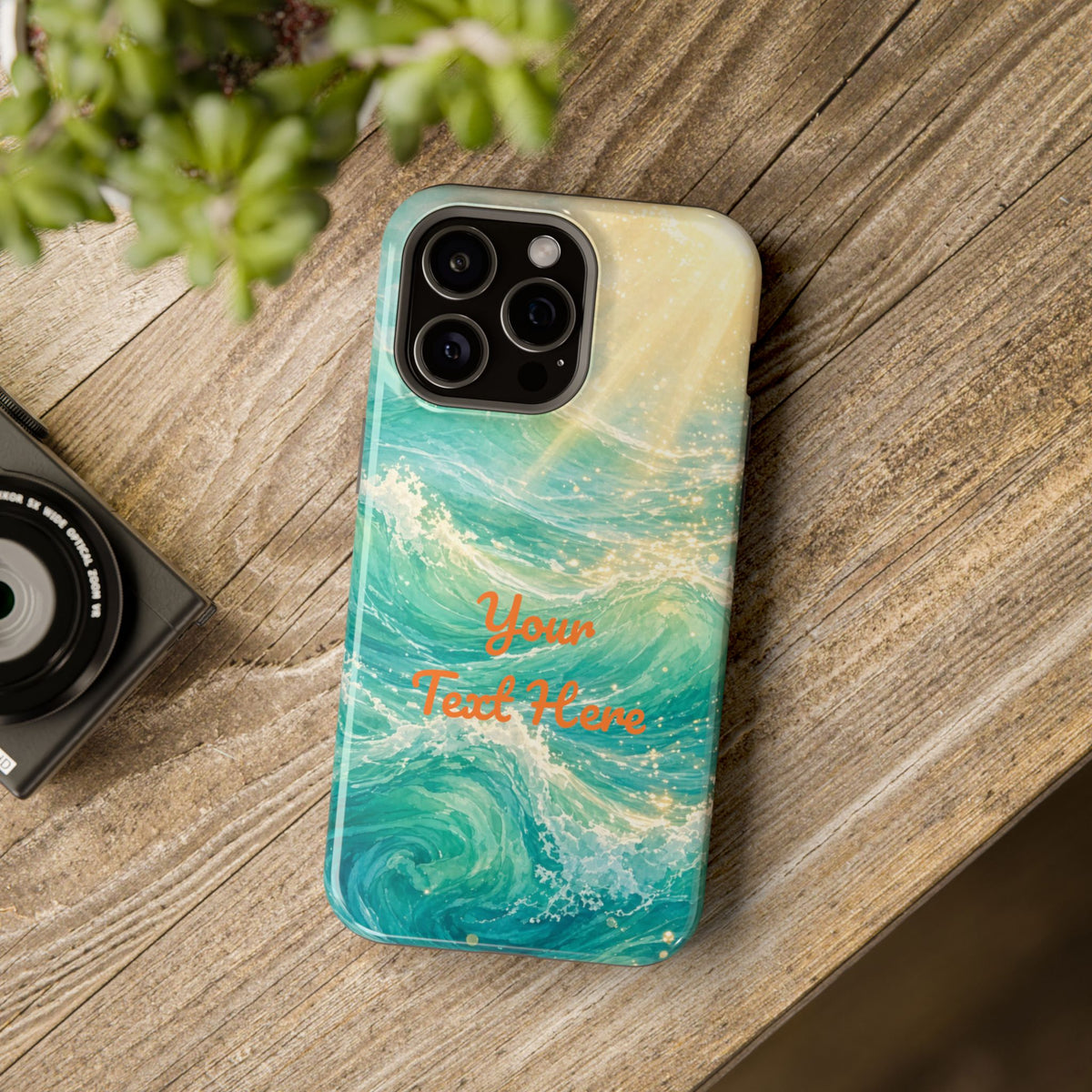 Personalized Magnetic Impact Phone Case – Custom Name or Verse on Ocean Waves - for iPhone and Samsung