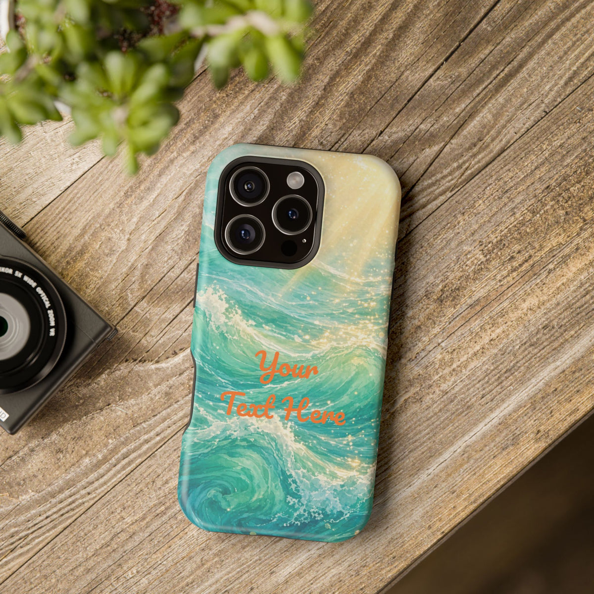 Personalized Magnetic Impact Phone Case – Custom Name or Verse on Ocean Waves - for iPhone and Samsung