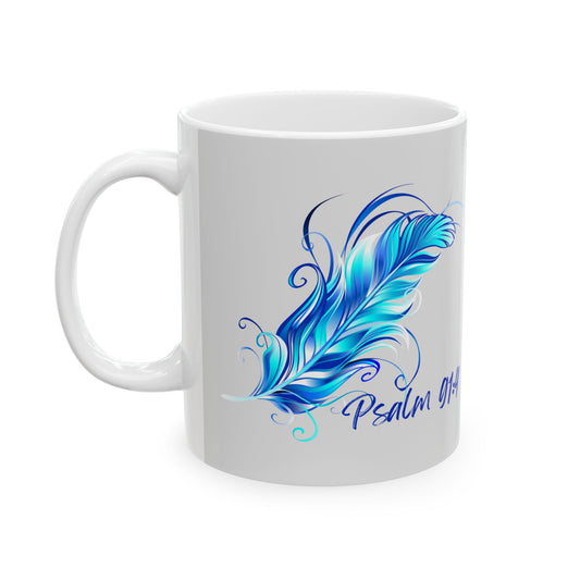 Bright Blue Feather Psalm 91:4 *Ceramic Mug*