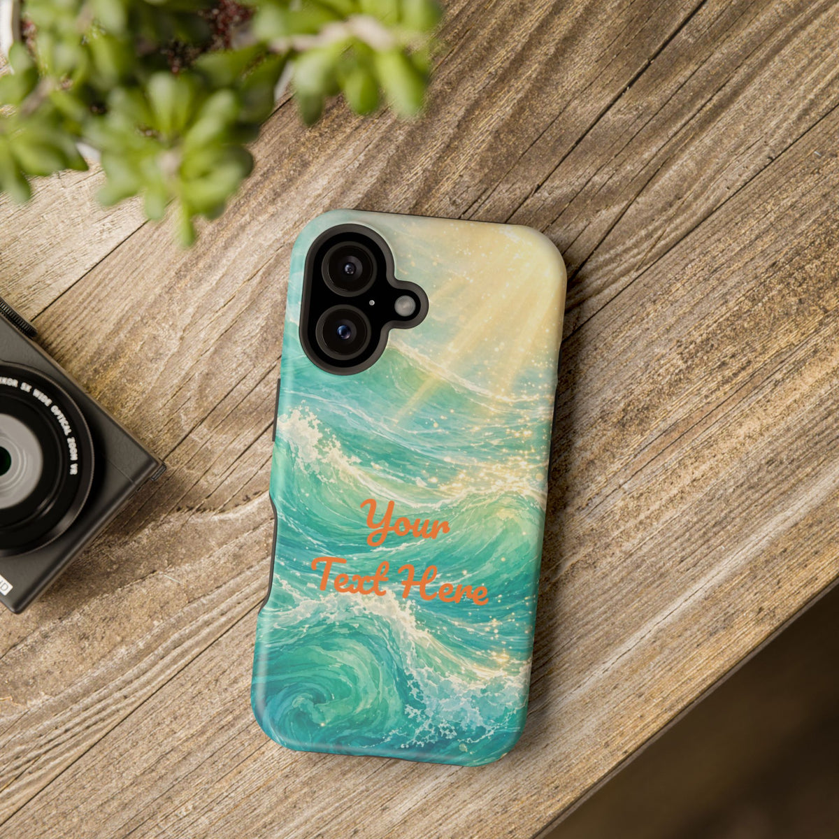 Personalized Magnetic Impact Phone Case – Custom Name or Verse on Ocean Waves - for iPhone and Samsung