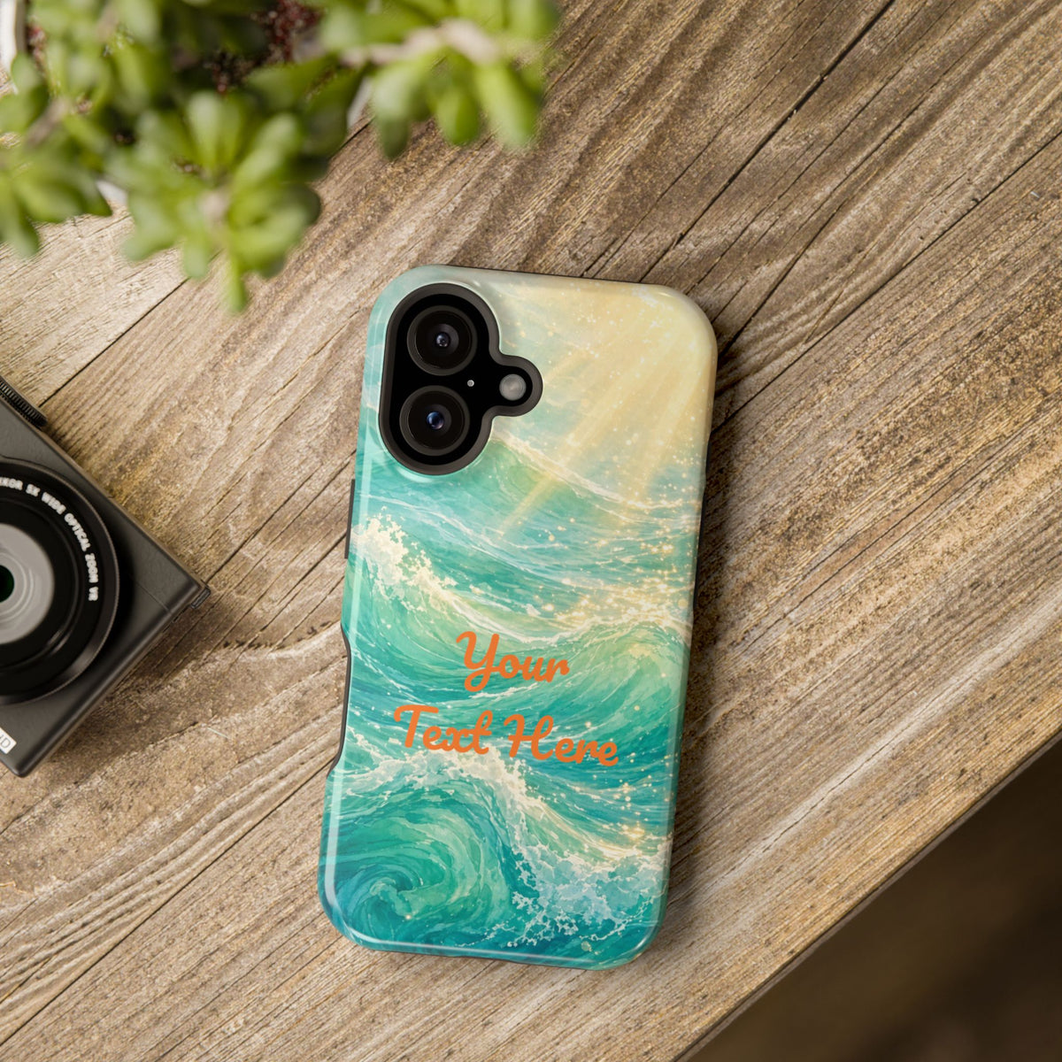 Personalized Magnetic Impact Phone Case – Custom Name or Verse on Ocean Waves - for iPhone and Samsung