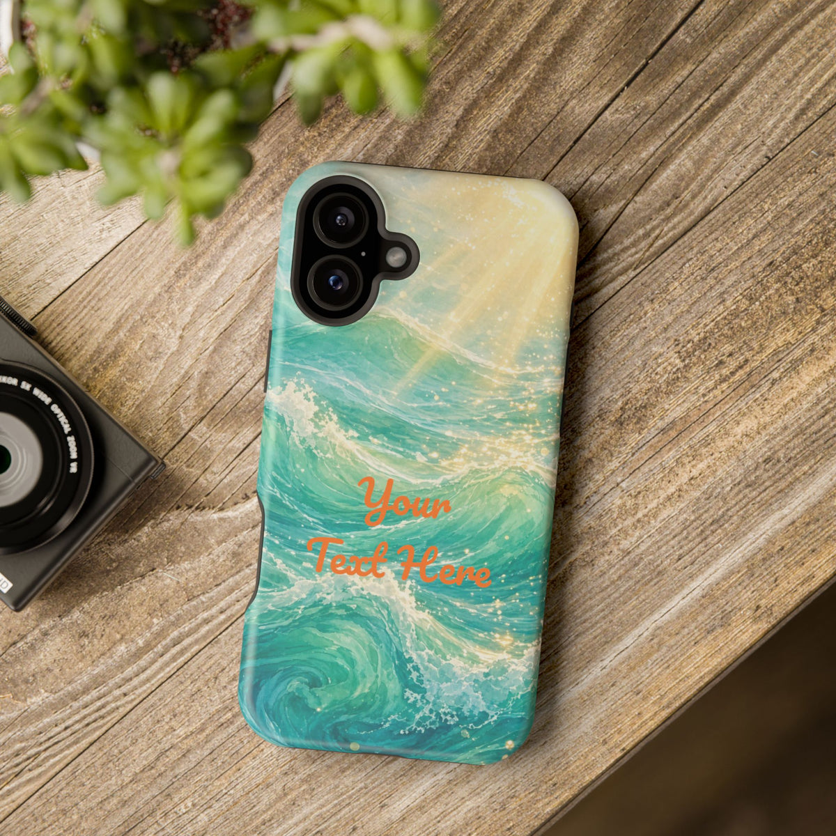 Personalized Magnetic Impact Phone Case – Custom Name or Verse on Ocean Waves - for iPhone and Samsung