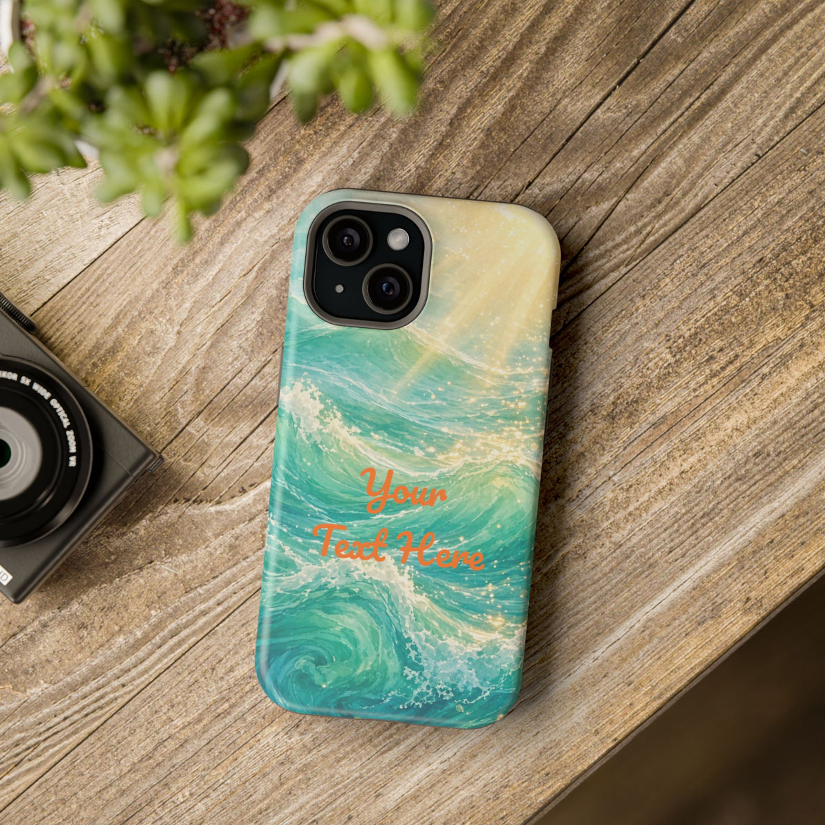 Personalized Magnetic Impact Phone Case – Custom Name or Verse on Ocean Waves - for iPhone and Samsung
