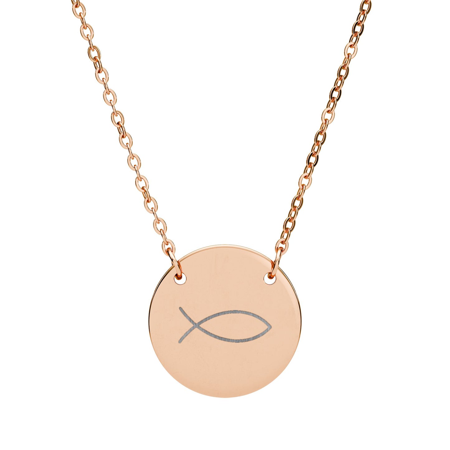 Engraved Fish Symbol Circle Necklace — Christian Faith Pendant