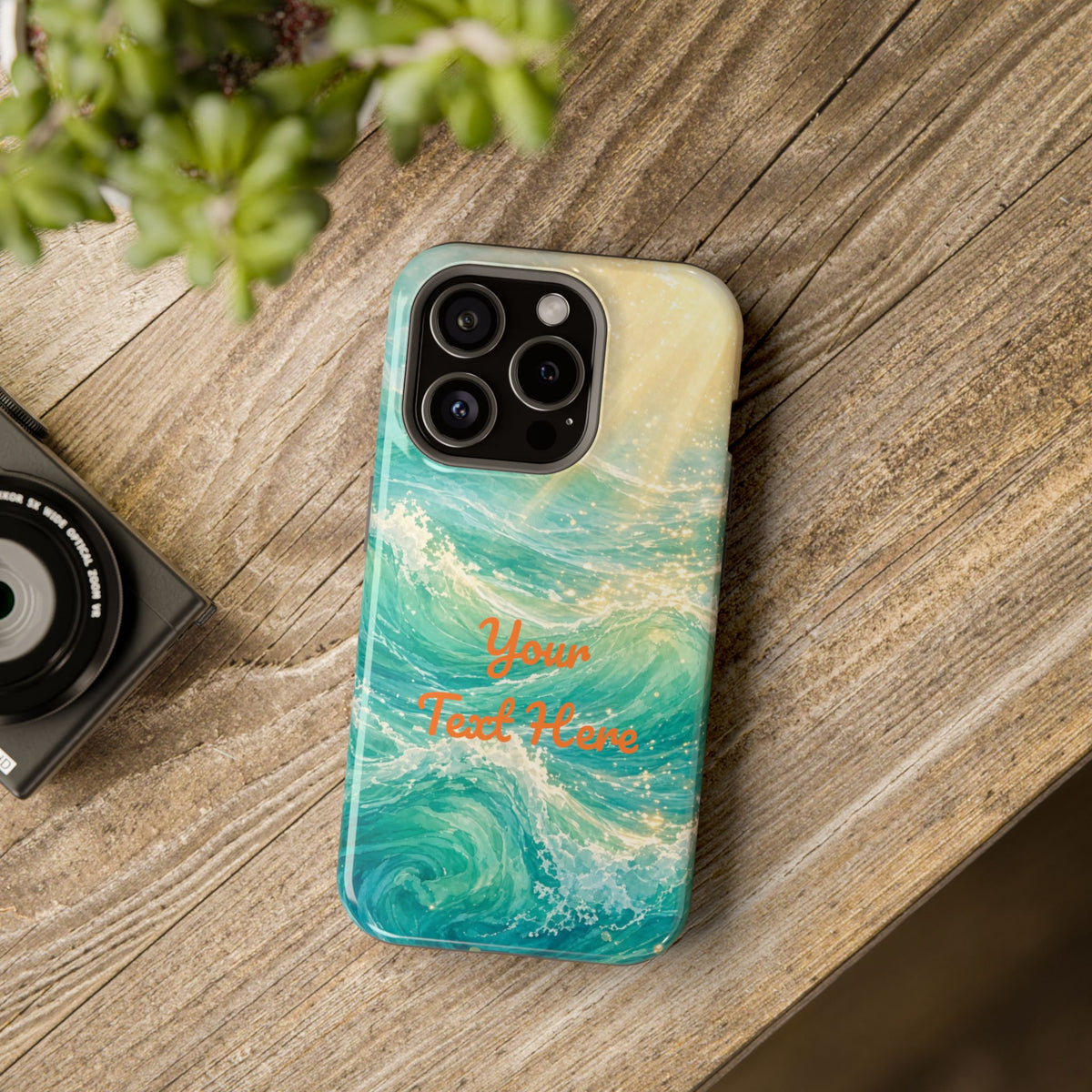 Personalized Magnetic Impact Phone Case – Custom Name or Verse on Ocean Waves - for iPhone and Samsung