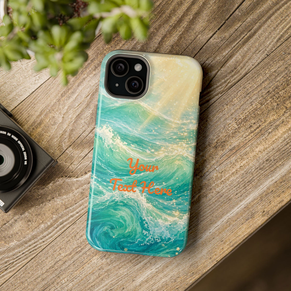 Personalized Magnetic Impact Phone Case – Custom Name or Verse on Ocean Waves - for iPhone and Samsung