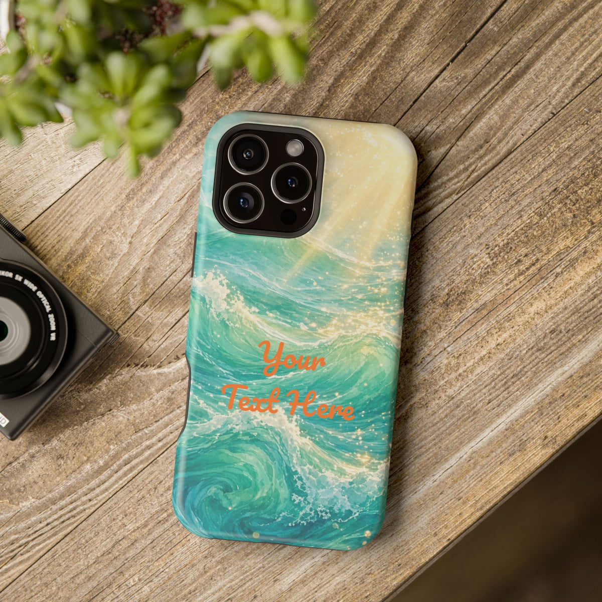 Personalized Magnetic Impact Phone Case – Custom Name or Verse on Ocean Waves - for iPhone and Samsung